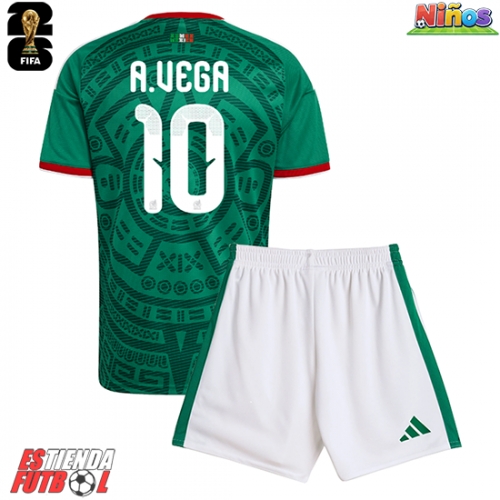 México Alexis Vega #10 Primera Equipación Niños Mundial 2026 Manga Corta (+ Pantalones cortos)